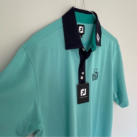 FOOTJOY Men’s 2017 PGA Championship Birdseye Jacquard Polo in Emerald / Navy - Picture 4 of 8
